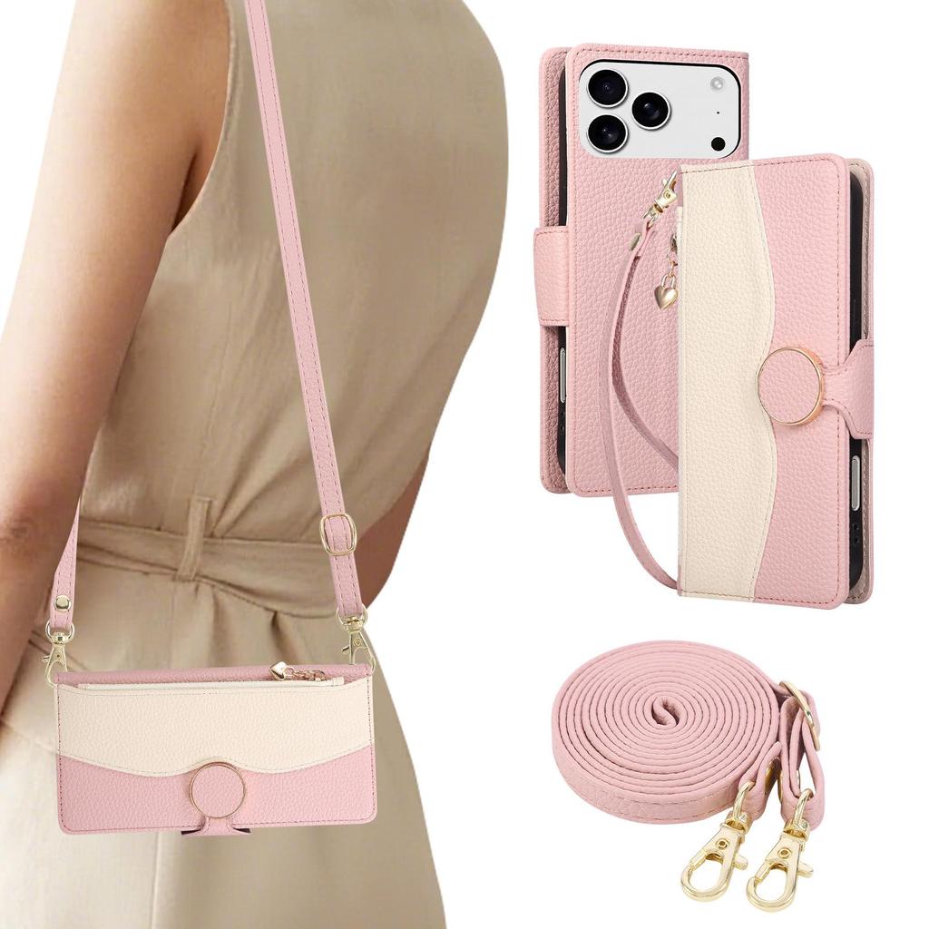 Кошелек-чехол iPhone 17 Color Block: Кожаный чехол с защитой от падений, ремешком и слотами для карт