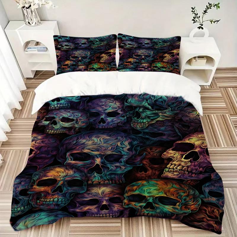 3pcs Skull Festival Bedding Set, Includes 1 Comforter + 2 Pillowcases, Without Pillow Inserts, Soft Comfortable, Lightweight Breathable096