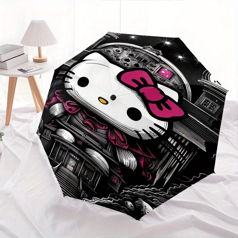 Hello Kitty,Haunted House Automatic Folding Umbrella-Simple 8-Rib Design, Bright Cartoon Pattern, Durable Iron Frame, Suitable For Travel, O