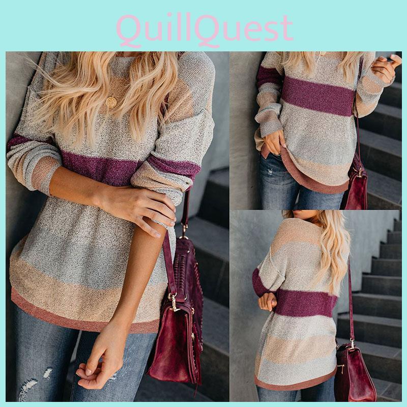 Women Winter Loose Striped Sweater Casual Stylish Pullover Perfect For Everyday Wear