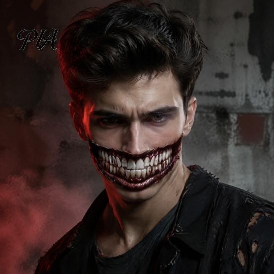Safe Skin Friendly Makeup Tattoos 3Pcs Realistic Scary Mouth for Halloween Zombie Vampire Clown Party, Waterproof Spooky Theme Party Accessories