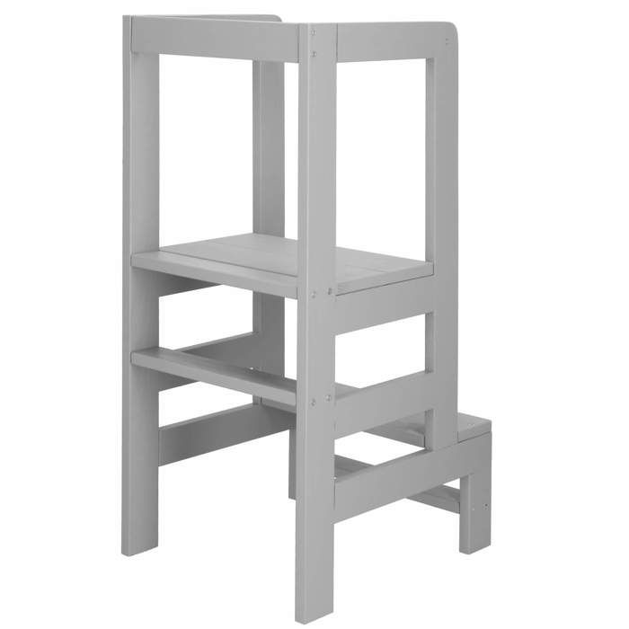 Springos® Tour d'apprentissage et observation pour enfants. Montessori Kitchen Helper en bois massif DIY - Gris
