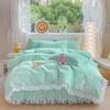 Washed Cotton Four-piece Set Princess Wind Lace Bed Skirt Quilt Cover Sheet Solid Color Polished Bedding