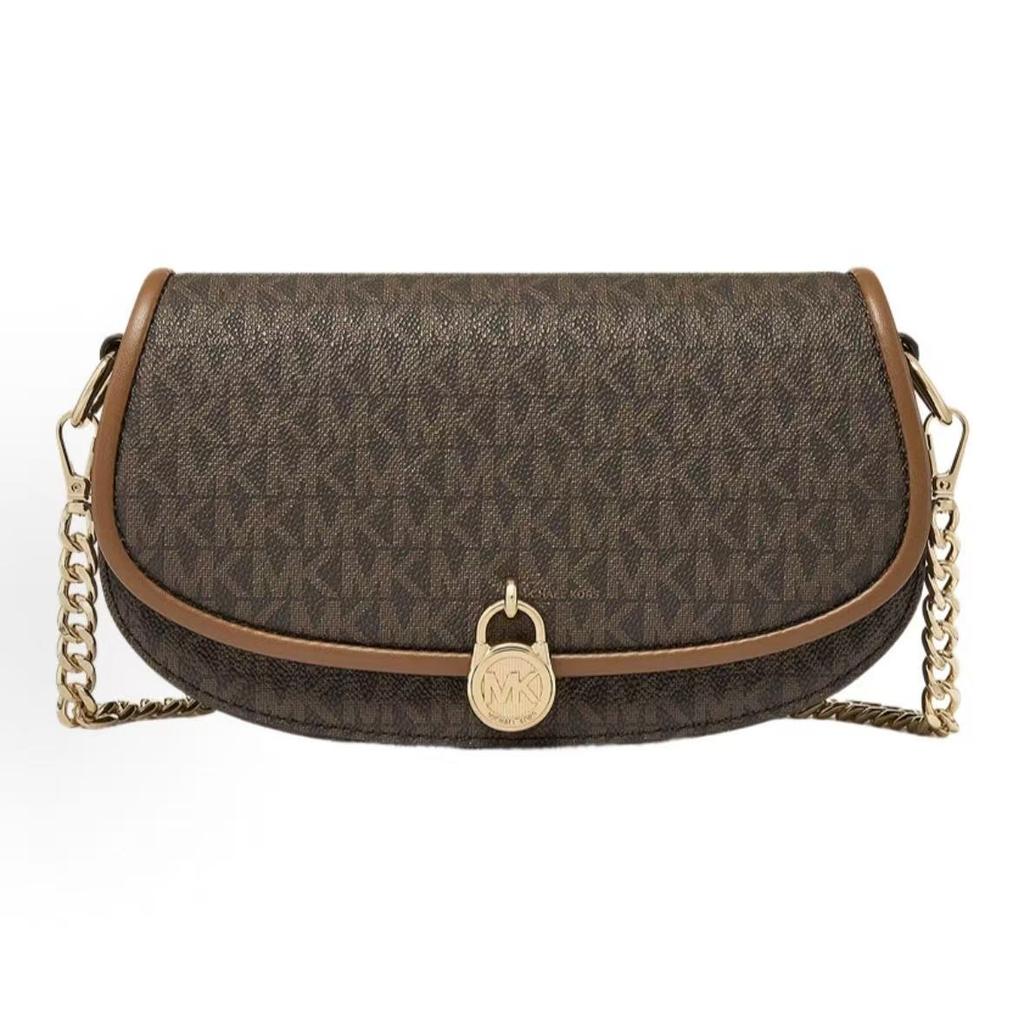 Michael Kors MK Mila Monogram Gold Lock Crossbody Bag Small Women Bags Dark-Brown 35F5GIMC1B-200