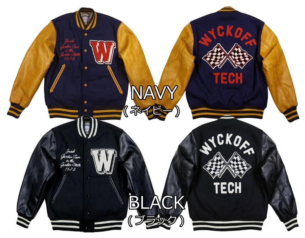 Sagara Embroidery FLAG PU Leather x Melton Wool Stadium Jacket 51376 XL BLACK [Houston] (Black)