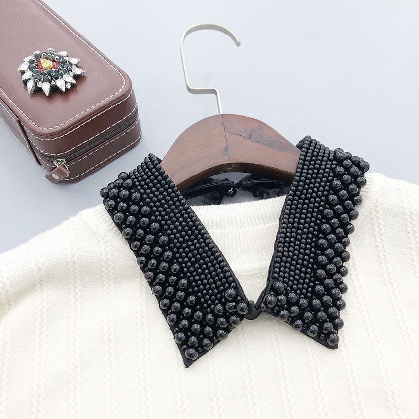 Elegant Vintage Pearl Embellished Handcrafted Collar for Women High-Quality Polyester Fiber Pearl Sewing Woven Necktie Style