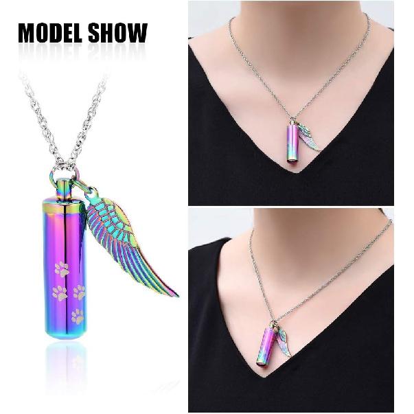 shajwo Cremation Jewelry Paw Print Urn Necklaces for Human Pet Ashes Cylinder Urn Pendant Keepsake Memorial Ash Locket Holder Necklace for Men Women