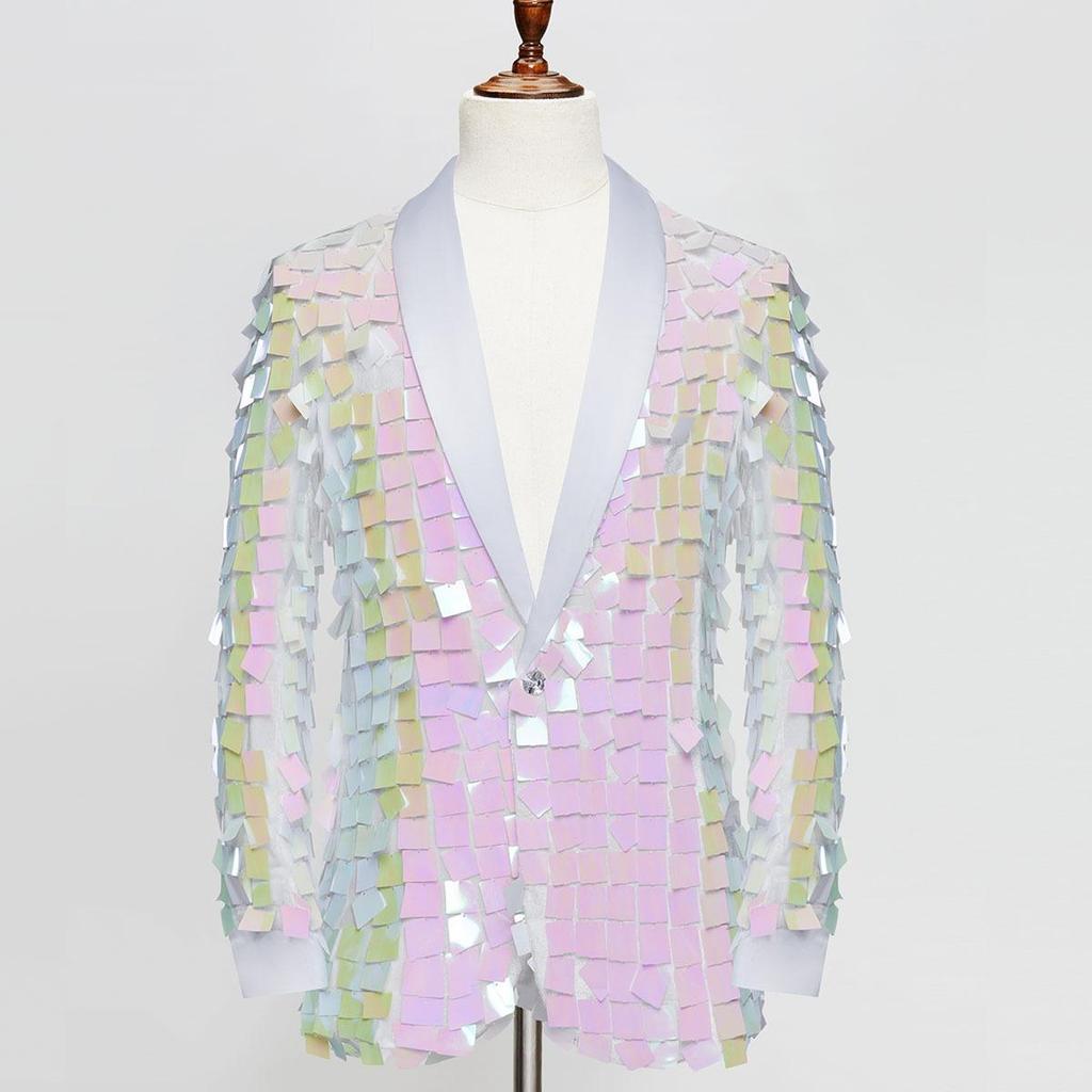 Мужской роскошный пиджак с пайетками и кисточками, сценический костюм для певца