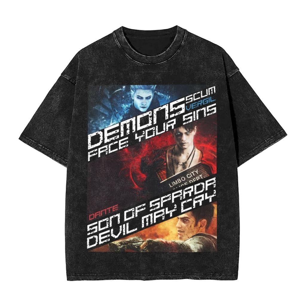 Стиранные Футболки DMC Devil May Cry Братья Демоны Футболки Харадзюку Уличная Одежда Хлопок Графические Топы Топы Футболки Мужчины Женщины