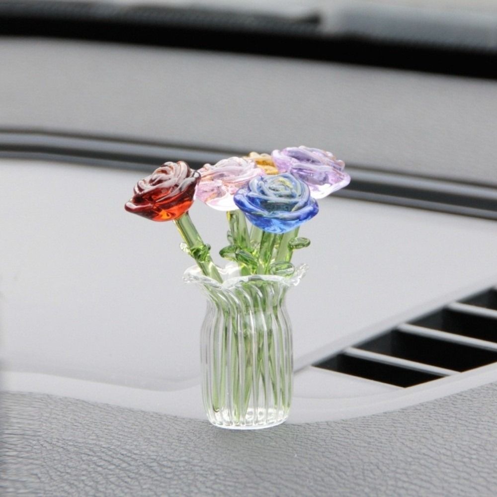 Colored Glaze Glass Flower Bouquet Simulation Floral Hand-blown Glass Flower  Home Room Decoration