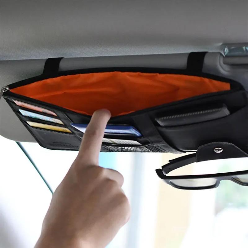 Car Glasses Storage Pu Leather Sun Visor Organizer Pocket Auto Sunglasses Holder Cards Storage Auto Interior Accessory