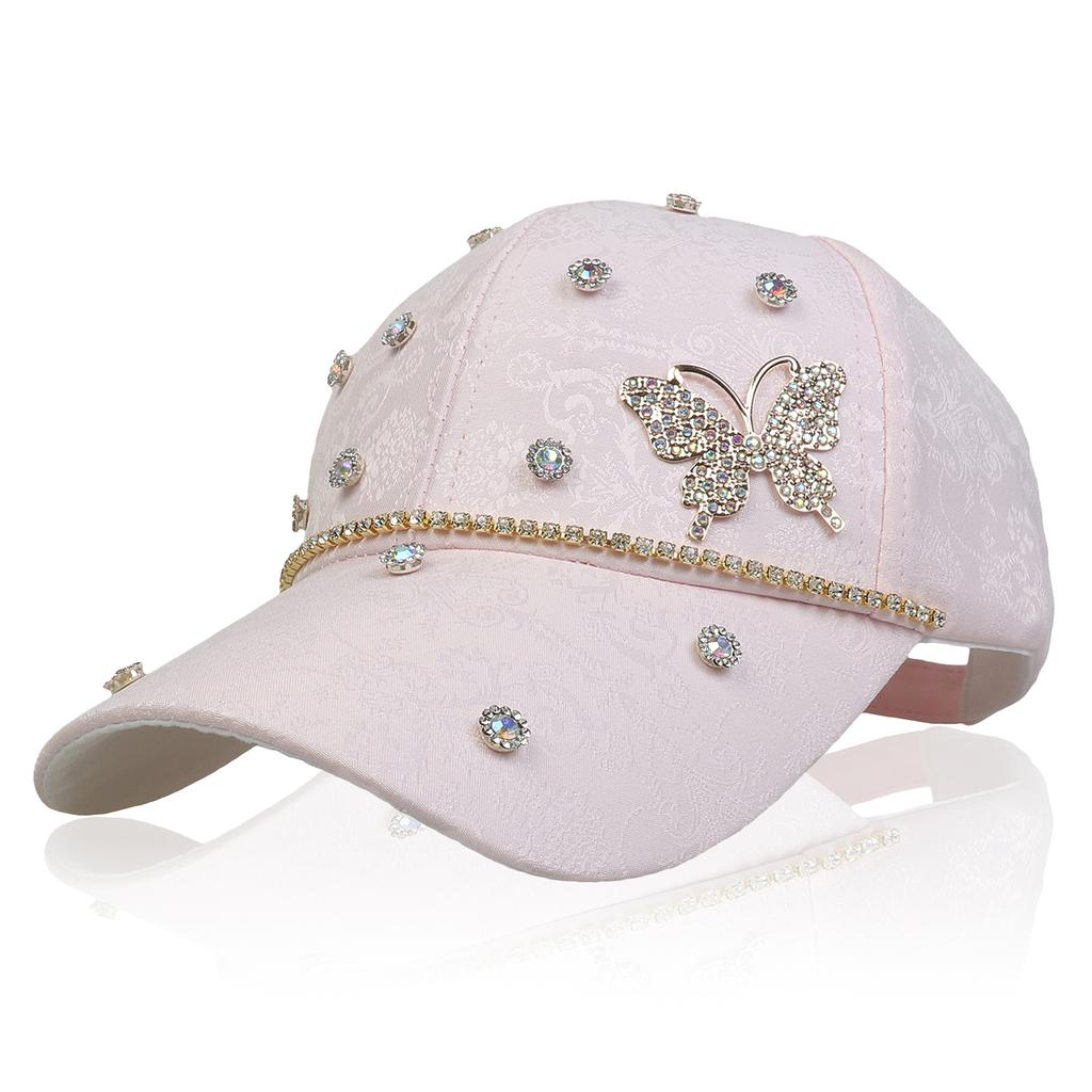 Summer Jacquard Baseball Hat for Women, Bling Rhinestone Butterfly Ornament Cap, Adjustable Sun‑Protection Casual Travel Visor Hat