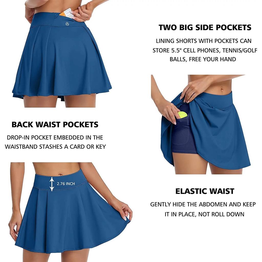 CHARMLEAKS Женская спортивная юбка с эластичной резинкой на талии, спортивная нижняя часть с внутренними шортами