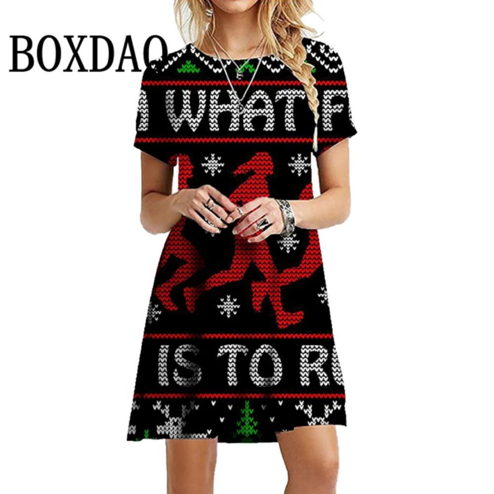 Ano novo 2024 inverno natal veados floco de neve платья женщин манга курта солта рождество arvore moda doce o-pescoço festa mini платье