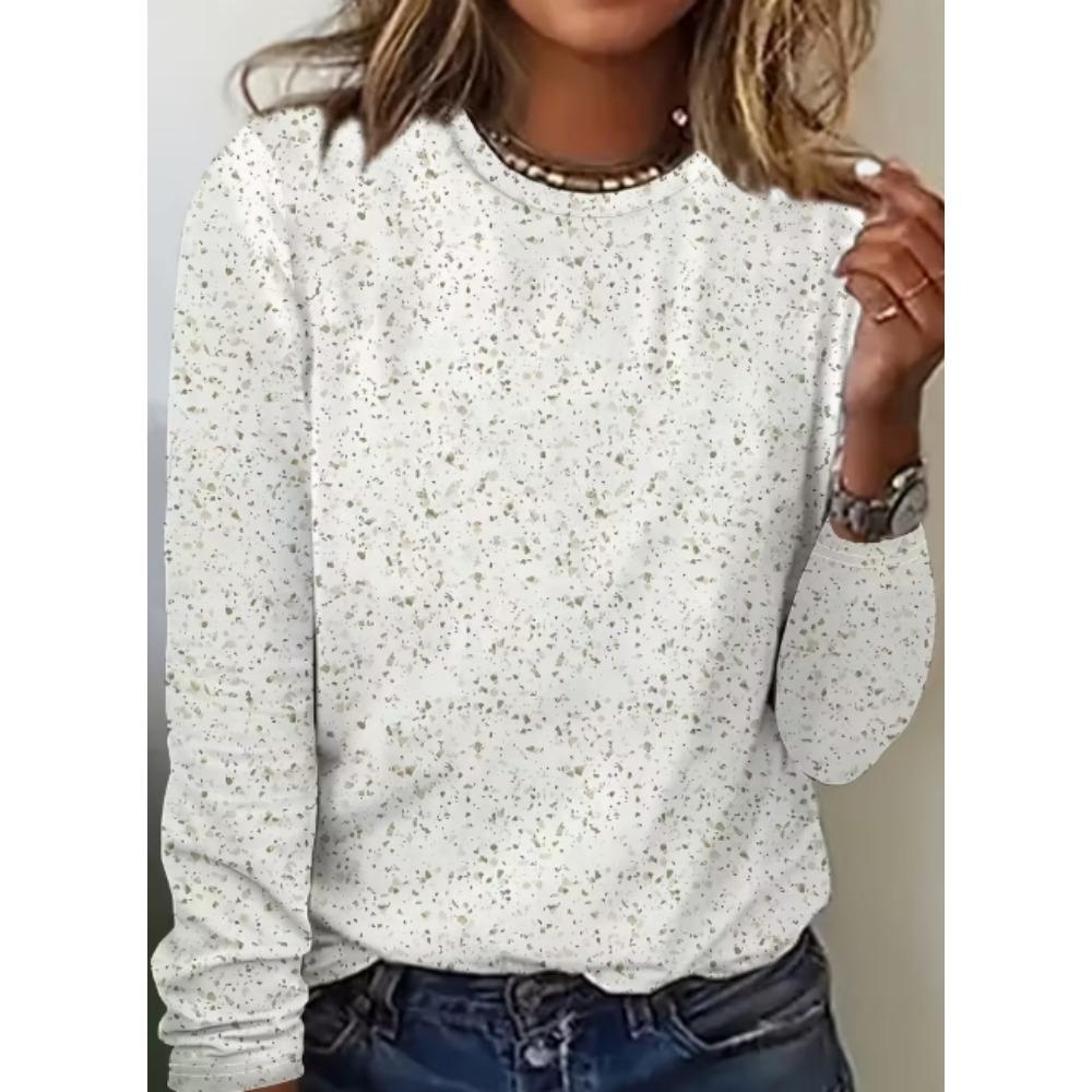 Autumn Women's Fashion Color Blocked Printed Long Sleeved T-shirt V-neck Loose Casual T-shirt Top Women's Clothing