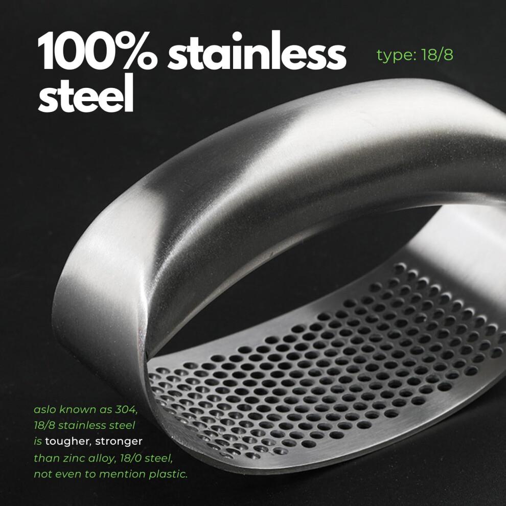 Premium 18/8 Stainless Steel Garlic Press Rocker, 100% Anti-Rust Dishwasher Safe Garlic Crusher with Silicone Garlic Peeler, Easy-to-Clean Mincer