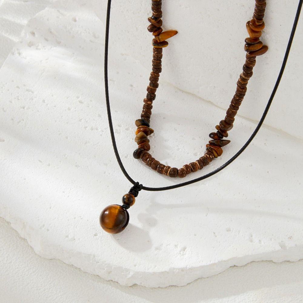 Pine Stone Double Layer Necklace Pendant Sweater Chain Fashion Necklaces for Men Men
