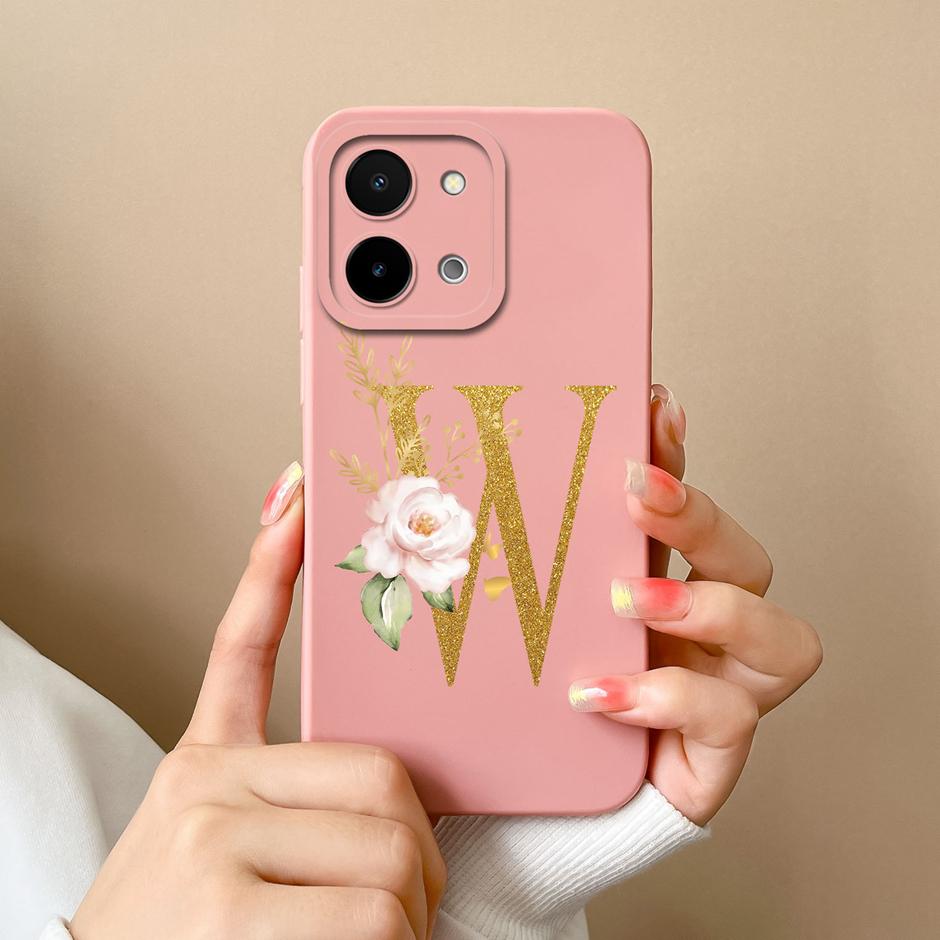 Чехол для Vivo Y28 4G 5G Цветочный рисунок 26 Букв Жидкий силикон ТПУ Задняя крышка для VivoY28 4G 5G Продвинутое ощущение Чехол для пары Оболочка