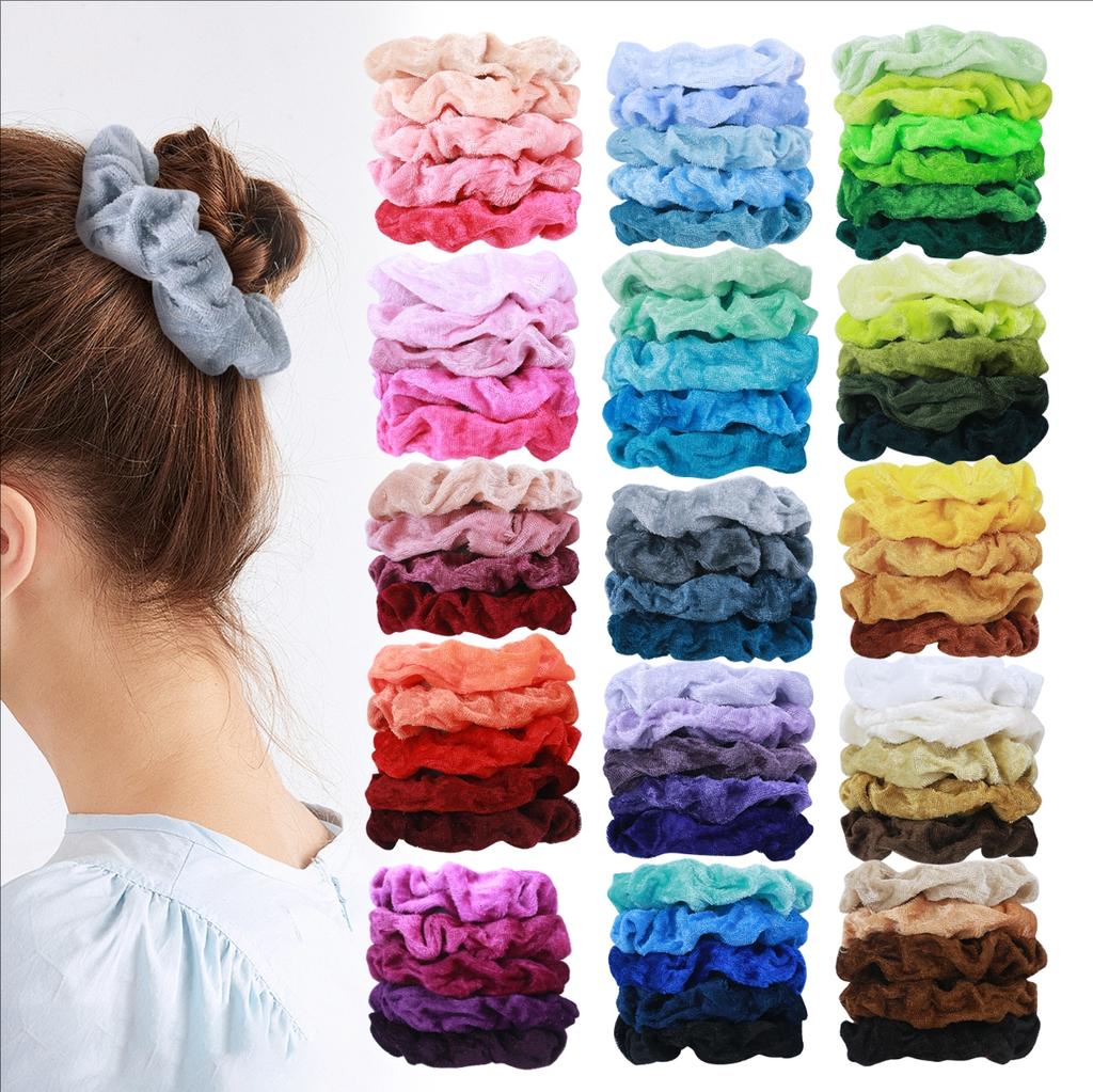 75 PCS Velvet Hair Scrunchies for Women Girls -No Damage Hair Ties Bulk - Soft Ponytail Holders for Gift