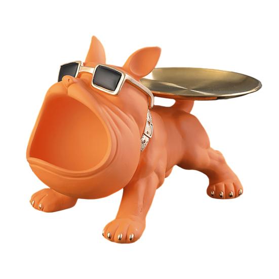 French Bulldog Figurine Key Storage Tray Big Mouth Sunglasses Dog Resin Statue Jewelry Trinket Keys Container Box Animal Desktop Decoration Ornament