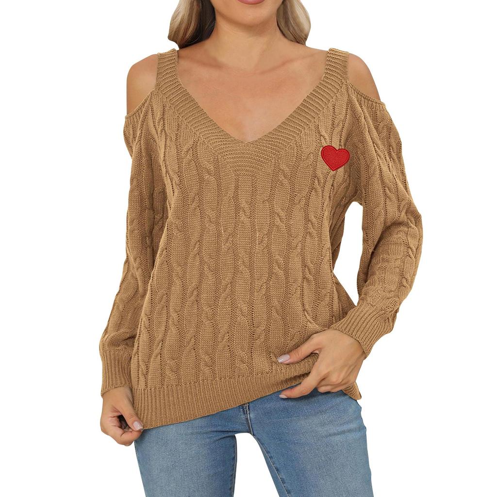 Женский повседневный модный удобный глубокий V-образный вырез, сексуальный свободный пуловер с открытыми плечами, свитер, женские топы