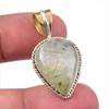 Natural Prehnite Gemstone 925 Solid Sterling Silver Two Tone Pendant 1.50" W5o17