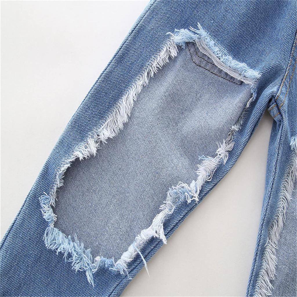 (проектор)Рваный джинсовый костюм для маленьких девочек, топ без рукавов + рваные джинсовые штаны, комплект из 3 предметов