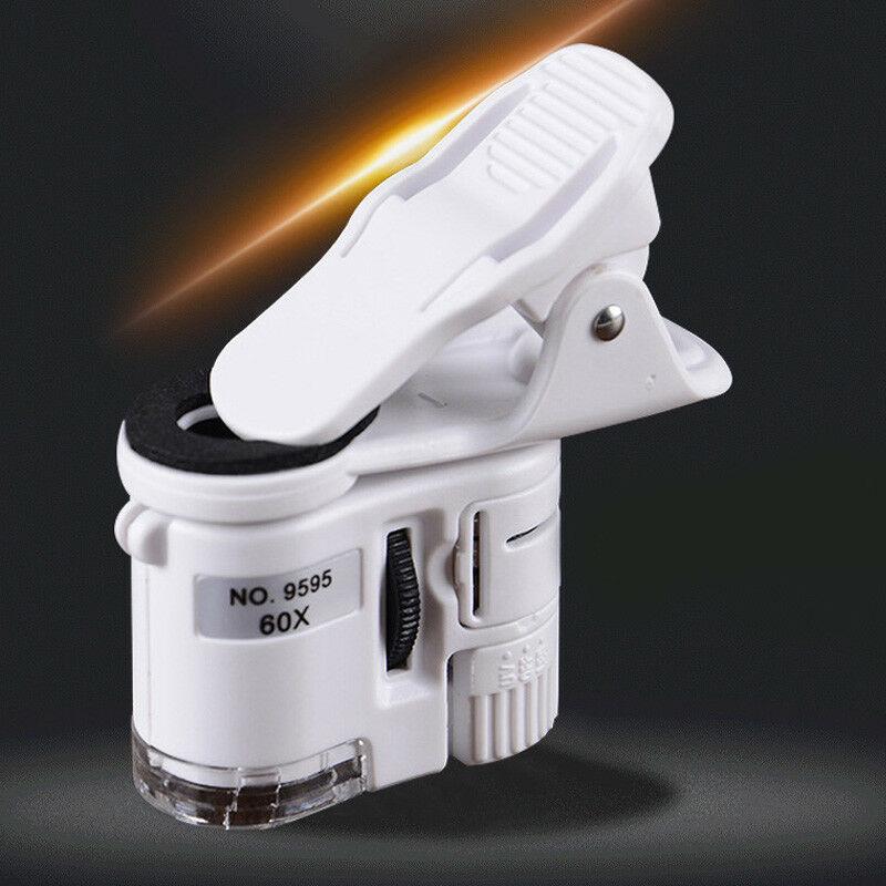 60X Универсальный мини-зажим для мобильного телефона со светодиодной УФ-лампой, лупа для микроскопа, лупа
