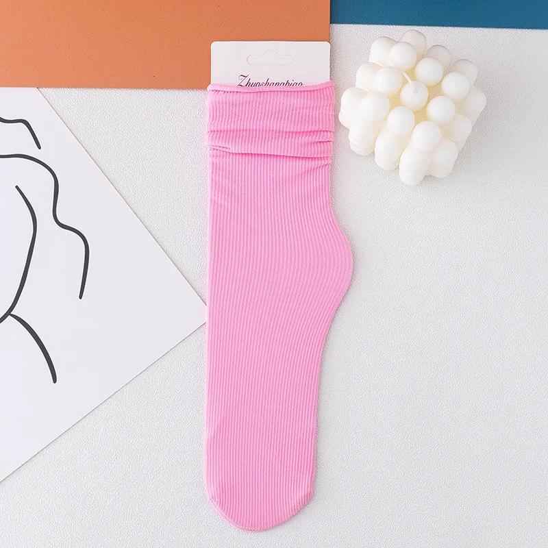 One Pairs Japanese Korean Women Ice Thin Loose Calf Tube Socks Summer Nylon Socks Fashion College Style Solid Color Socks