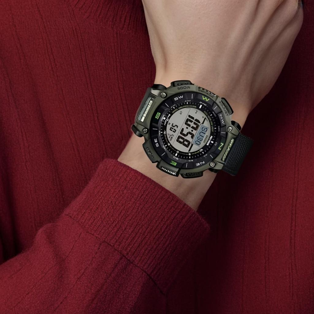 Casio Коллекция Mountaineer Часы с солнечным питанием и холщовым ремешком Мужские часы Серый циферблат PRG-340B-3