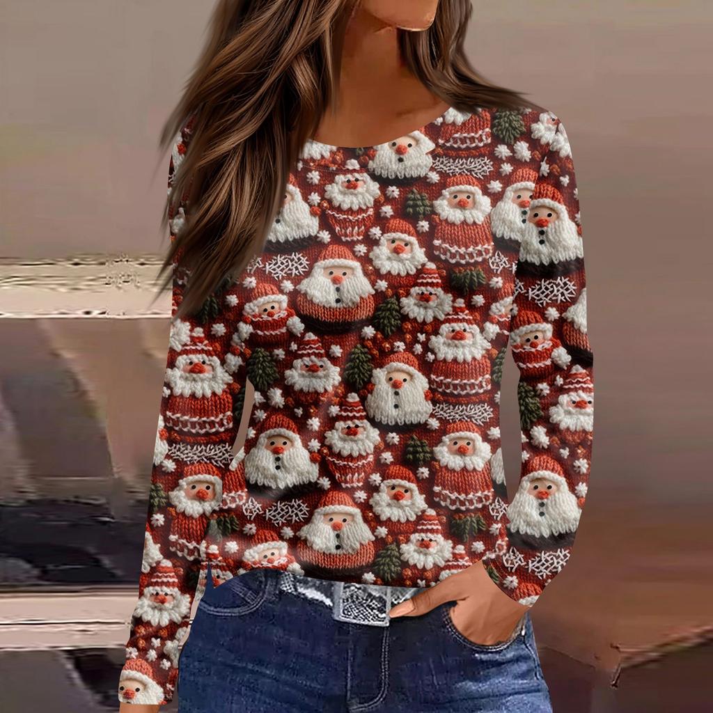 Женская модная повседневная свободная футболка с разрезом и круглым вырезом с длинным рукавом с принтом, женский топ