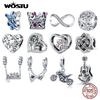 WOSTU Настоящее Серебро 925 Пробы Бусины в Форме Сердца Цветок Ретро Узор Подвески-Шармы Подходят для Оригинального DIY Браслета Ожерелья Серебряные Украшения