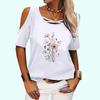Women Fashion Off Shoulder Top Casual O Neck Summer Tee Shirt Floral Print Short Sleeve T-shirt