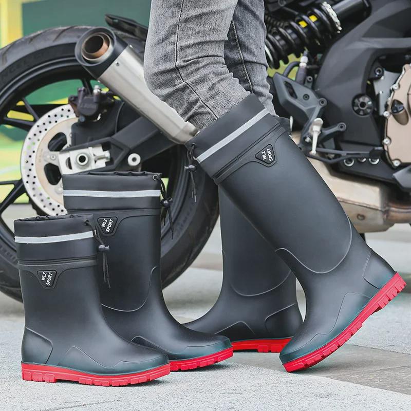 Мужские модные водонепроницаемые нескользящие резиновые дождевые сапоги в корейском стиле для рыбалки и активного отдыха