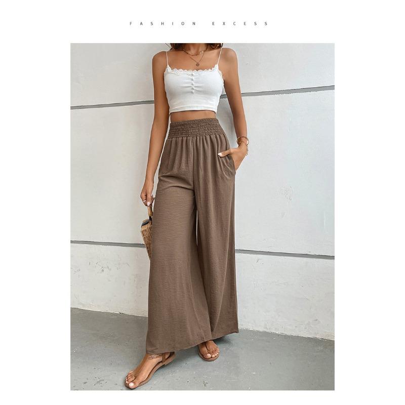 High-waist Casual Simple Solid Color Elastic Waist Loose Wide-leg Pants