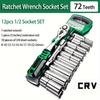 12pcs 72 Teeth Ratchet Wrench 1/2 Inch Drive Ratchet Socket Wrench Set 8mm-24mm Sockets Release Ratchet Handle and Extension Bar