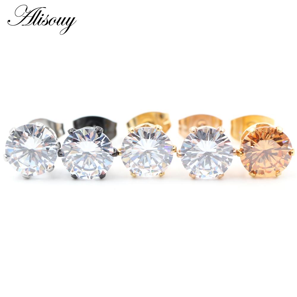 Alisouy 2 шт., нержавеющая сталь, круглый кубический цирконий, кристалл CZ, женские и мужские серьги-гвоздики, хрящ для козелка, пирсинг, ювелирные изделия