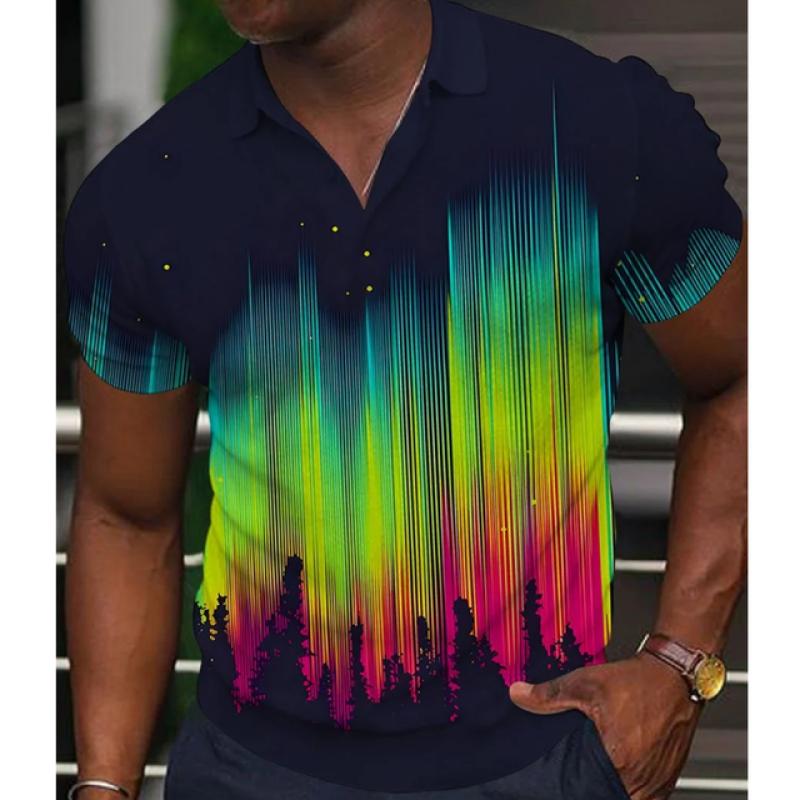 New Men'S Polo Shirt 3d Rainbow Printed Men Clothing Summer Casual Short Sleeved Loose Oversized Shirt Street Fashion Tops Tees