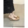 French temperament square buckle single shoes women's square head grandma shoes retro suede 2025 spring new shallow flat shoes