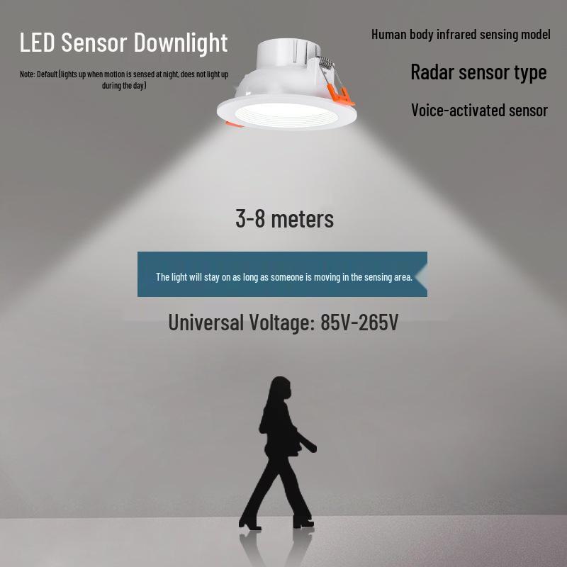 Встраиваемый потолочный светильник с инфракрасным датчиком движения и управлением звуком, потолочный 3-дюймовый, прожектор с вырезом 4 дюйма для проходов.