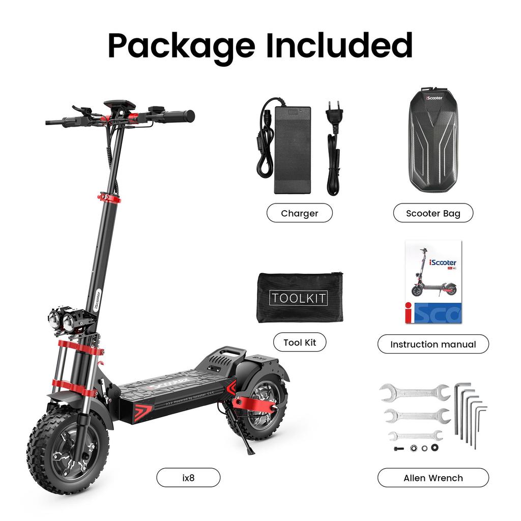 iScooter IX8 2400W Dual Motor Electric Scooter, 60km/h Max Speed, 70km Range, 12" Off-Road Tires, Oil Disc Brakes