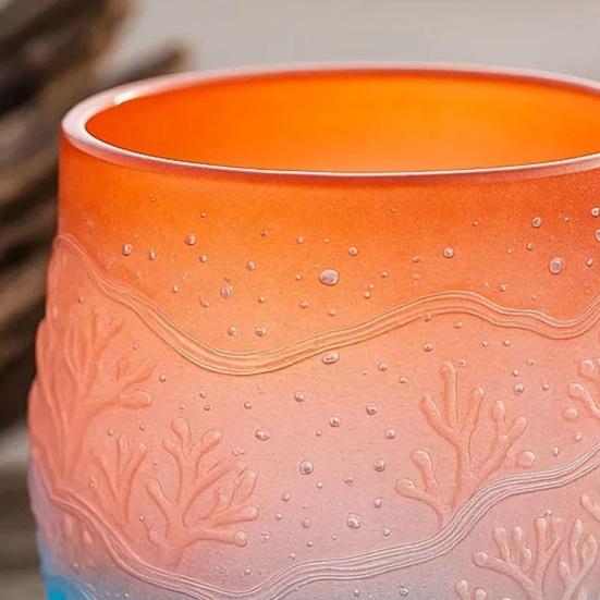 Кружка Стеклянная Закат над Океаном Градиентная Кофейная Чашка с Волнообразным Тиснением 350 мл Большая Вместимость Чашка для Напитков Праздничный Подарок для Любителей Пляжа