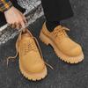 Mens Casual Leather Derby Shoes Men's Thick Sole Big Toe Youth Trendy Shoes Men Lace-up Heightened Shoe New