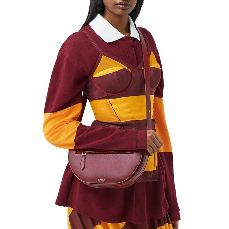 Burberry Olympia Adjustable Shoulder Strap Leather Half Moon Bag Women Shoulder Bag Burgundy 80347171