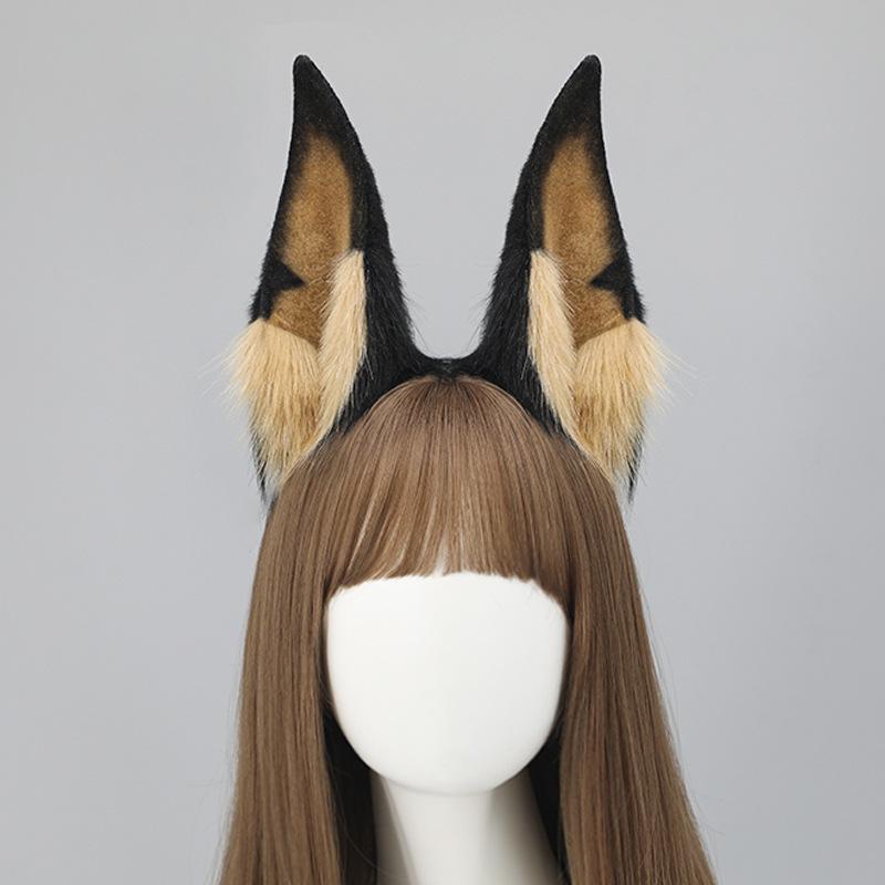 New Black Brown Animal Faux Fur Wolf Ears Headband Fluffy Plush Doberman Dog Hair Hoop Lolita Masquerade Halloween Cosplay Props