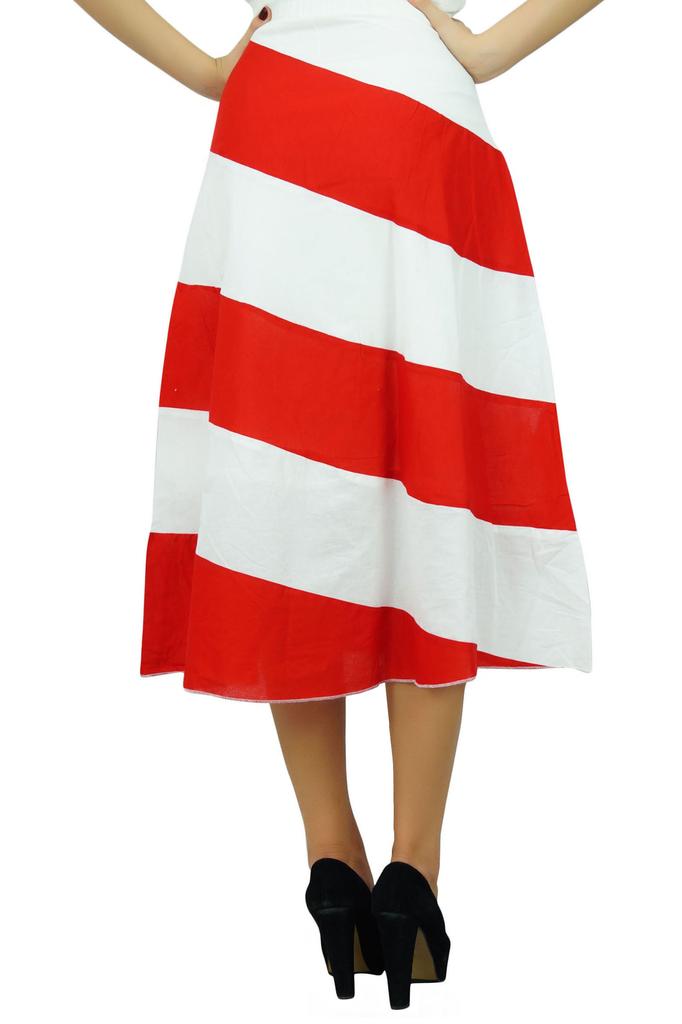 Bimba Women's Spiral Summer Midi Skirt A Line Boho Chic Skrit With Side Zip