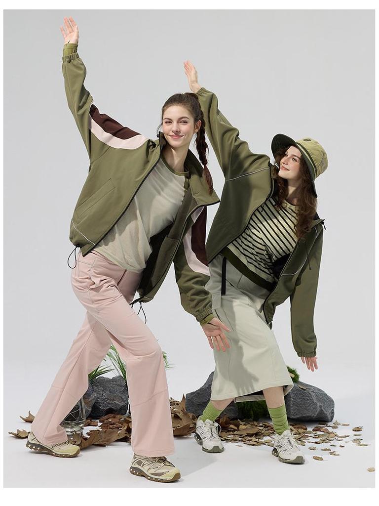 Lotus Leaf Colorblock Softshell Jacket: Water-Repellent, Elastic Hem, Fleece-Lined, Stand Collar