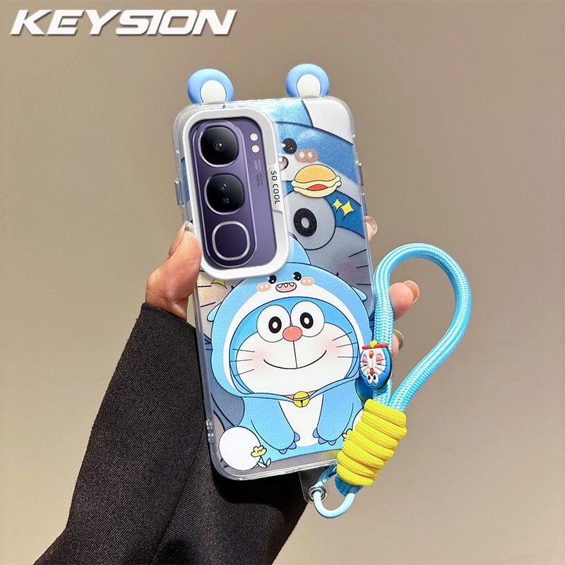 KEYSION Милый мультяшный чехол с ушками для VIVO Y19S 4G со шнурком Мягкий силикон+ПК Ударопрочная задняя крышка для телефона VIVO Y19S Pro