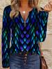 Удобный Модный Повседневный Элегантный Стиль Цветная Живопись Масштаб Элемент Печатный Узор Соответствует Реальному Размеру Женский Круглый Вырез Молния Длинный Рукав