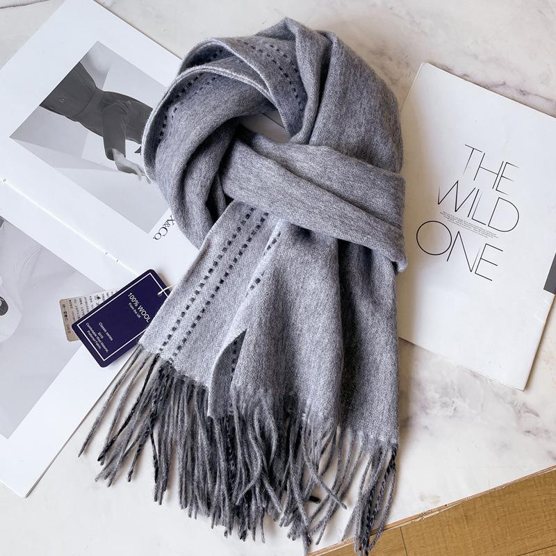 100 Wool Scarves Men's Winter Dark Blue Plaid Cashmere Scarf High-end Gift Boyfriend Dad Double-sided Shawl